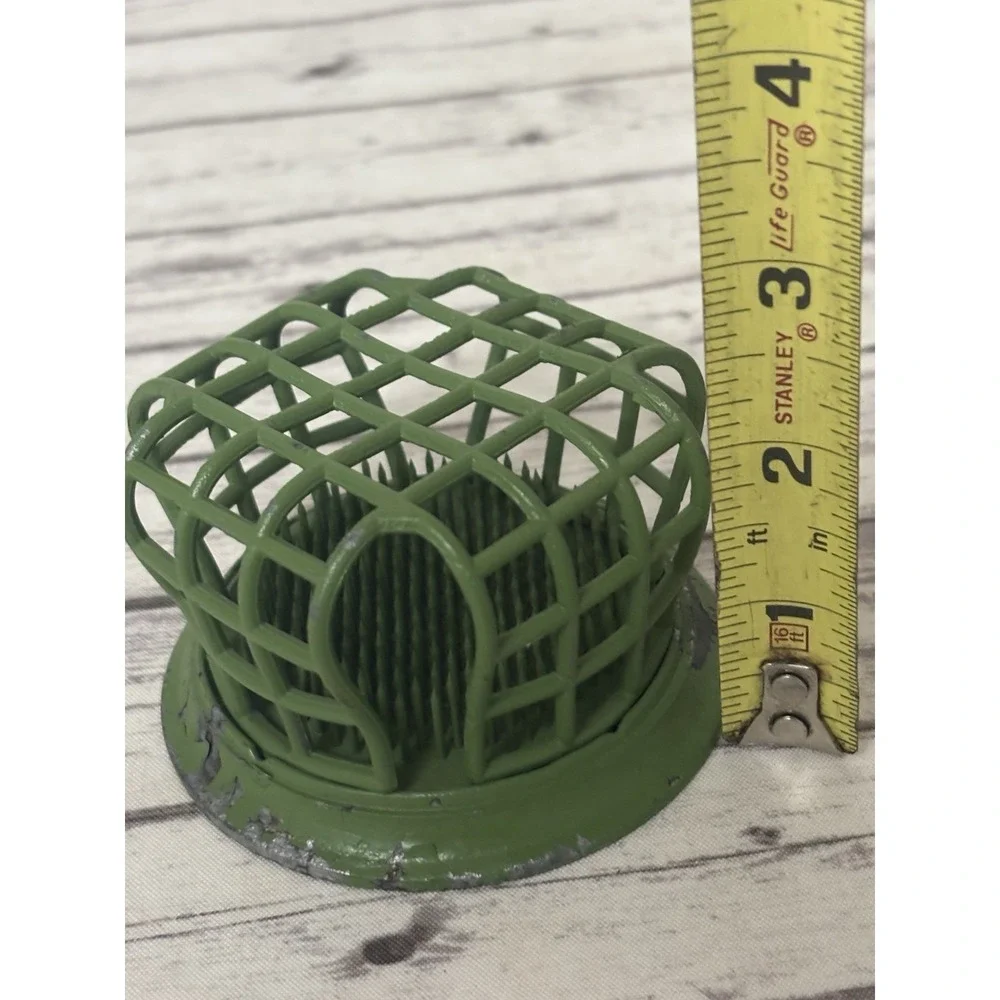 Vintage Green Cast Iron Flower Frog Cage Spikes Floral 3.5